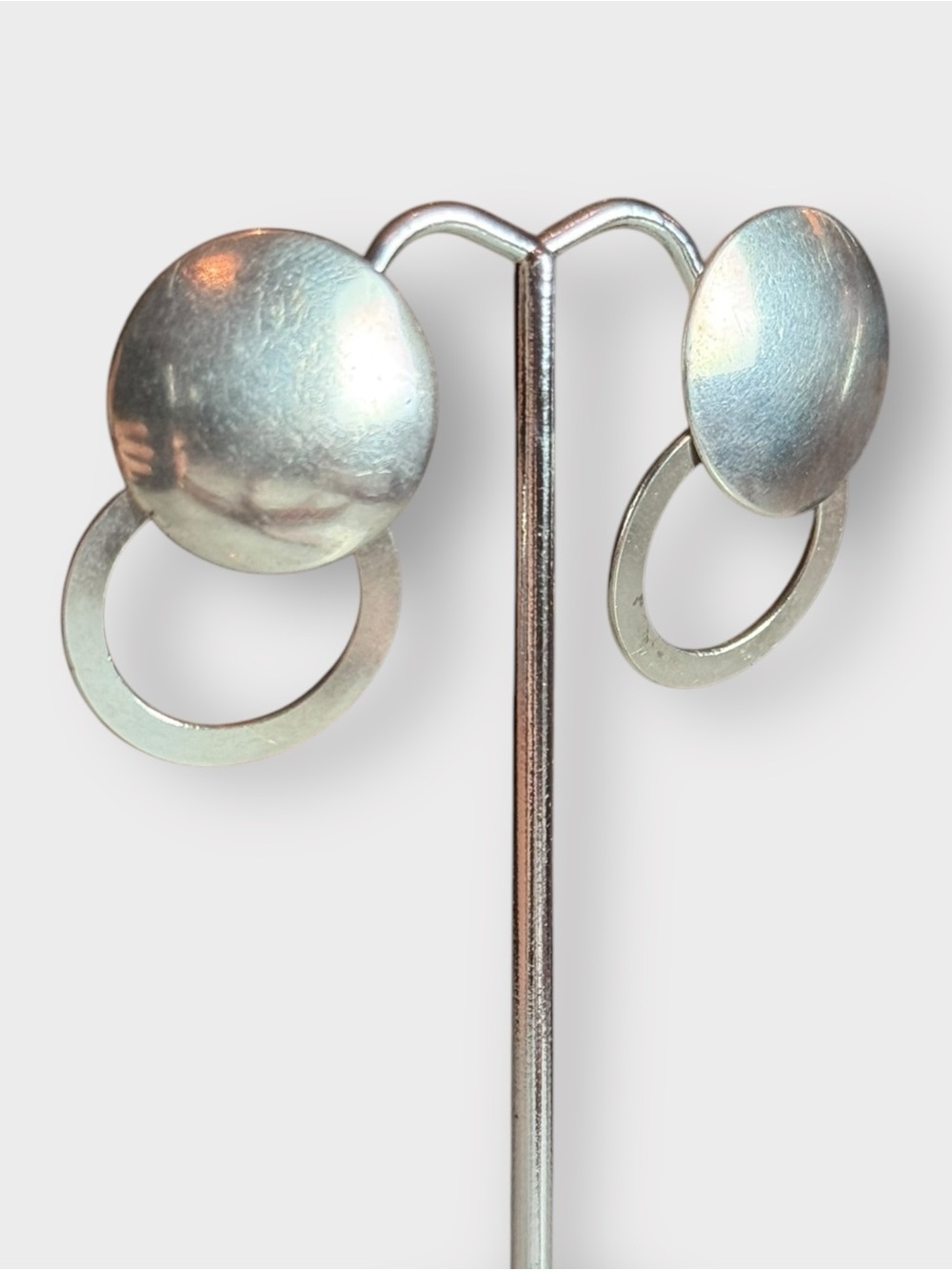 Vintage Sterling Silver Circle, Dangle, Light Clip On Earrings, Stamped “925” - Picture 2 of 6